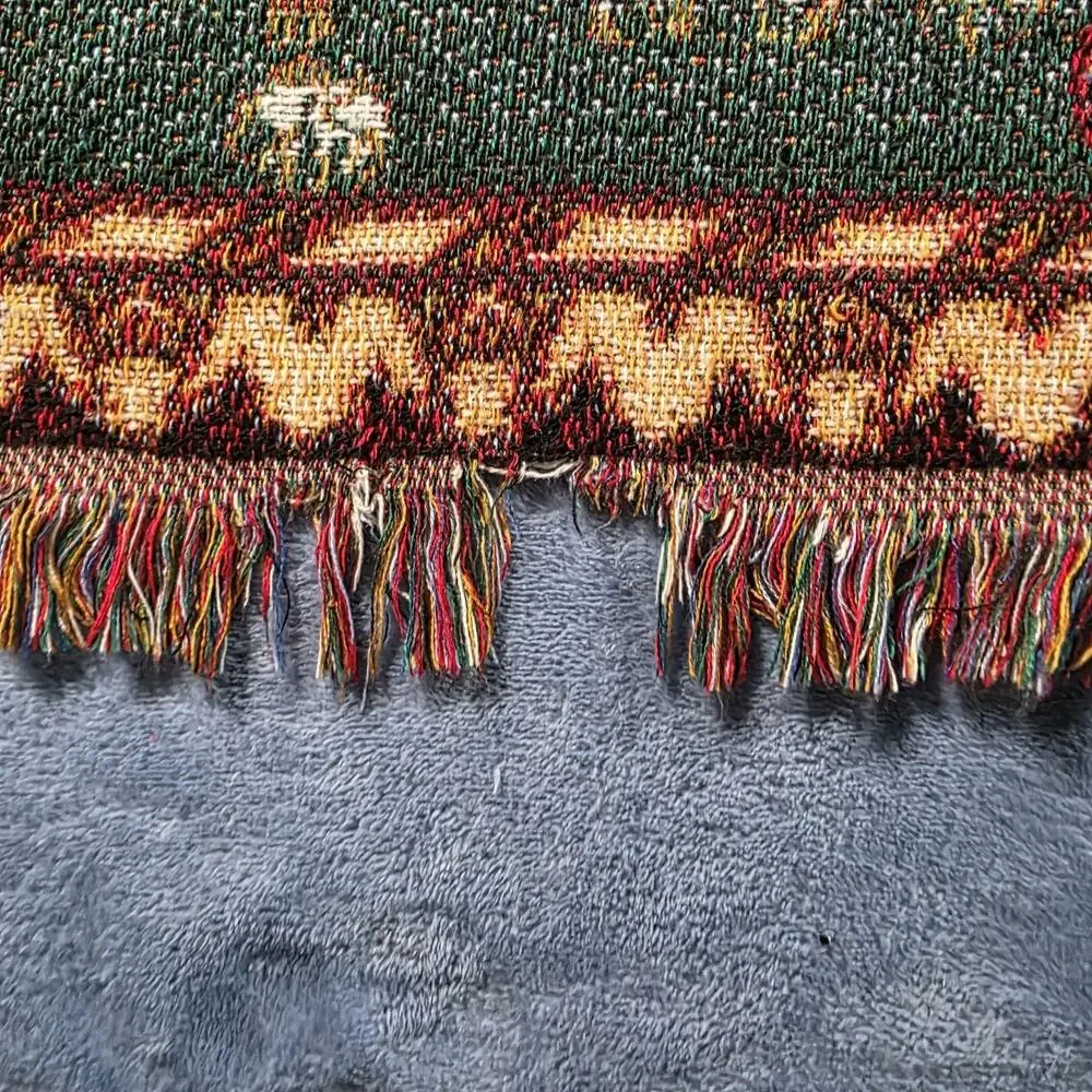 Nativity Tapestry Throw Blanket Mary Joseph Baby Jesus Fringed Christmas